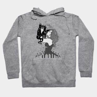 Witch And Cat Goth Art Hoodie